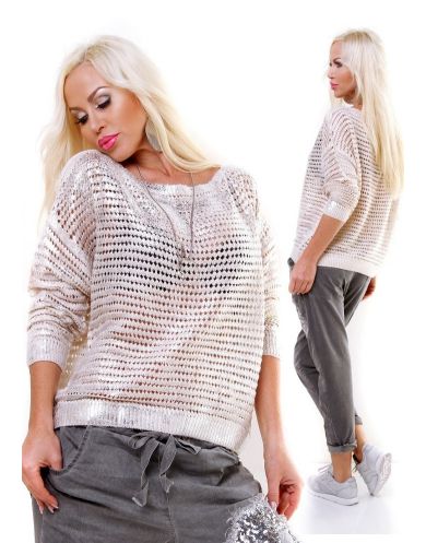 Exkluzivní dámský zimní pletený svetr pulover - krémová