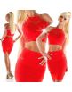 Exkluzivní dámský letní kostým- souprava s háčkováním top sukně - červená