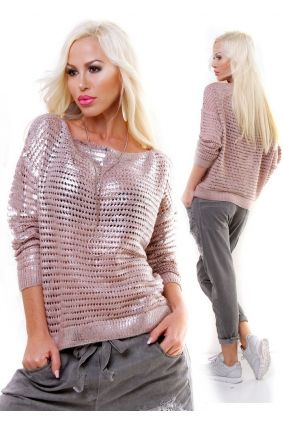 Exkluzivní dámský zimní pletený svetr pulover - růžová