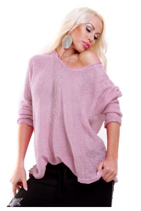 Exkluzivní dámský zimní pletený sveter - růžová
