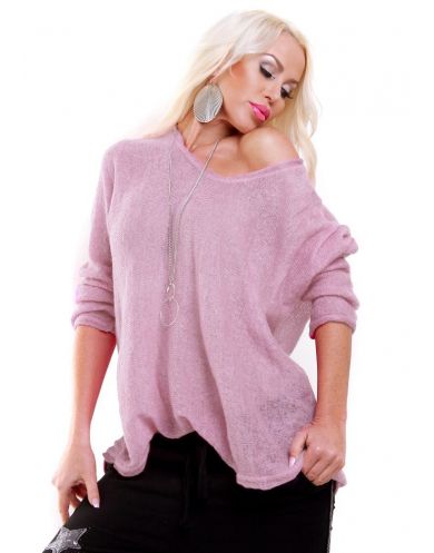 Exkluzivní dámský zimní pletený sveter - růžová