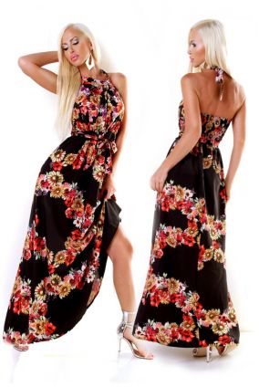 Dámské dlouhé letní Maxi šaty s květinovým potiskem - černá