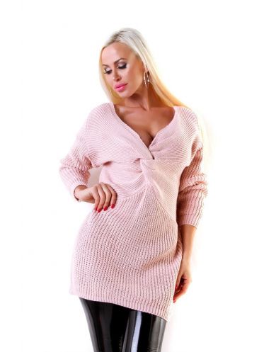 Exkluzivní dámský zimní pletený pulover - světle  růžový